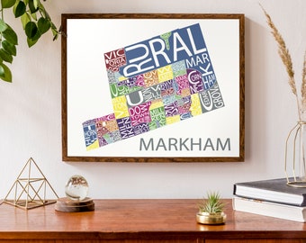 Typographic Map of Markham, Ontario | Neighbourhood Map Art | City Map Print | York Region | Custom Map Poster | Personalized Map Print