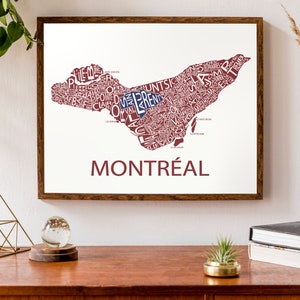 Typographic Map of Montreal, Quebec City Map Print Neighbourhood Map Custom Map Poster Personalized Map Art image 1