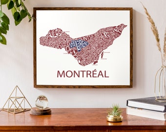 Typographic Map of Montreal, Quebec | City Map Print | Neighbourhood Map | Custom Map Poster | Personalized Map Art
