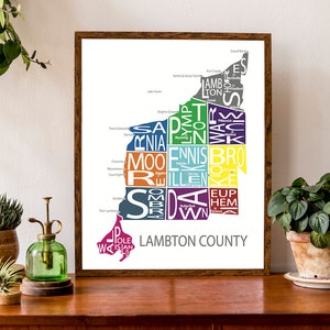 Carte typographique du comté de Lambton | Impression de carte du comté | Affiche de la carte de l'Ontario | Carte du Canada | Poster de carte personnalisée | Impression de carte personnalisée
