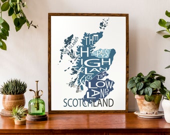Typographic Map of the Scotch Regions and Distilleries of Scotland | Best Scotch Lovers Gift | Man Cave Decor | Bar Art | Custom Map Poster