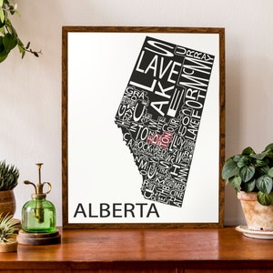 Carte typographique de l’Alberta, Canada | Carte provinciale | carte canadienne | | d’affiche de carte personnalisée Impression de carte personnalisée