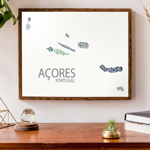 Typographic Map of Azores Islands, Portugal Portuguese Republic Map Print São Miguel Terceira São Jorge Faial Custom Art Poster image 1