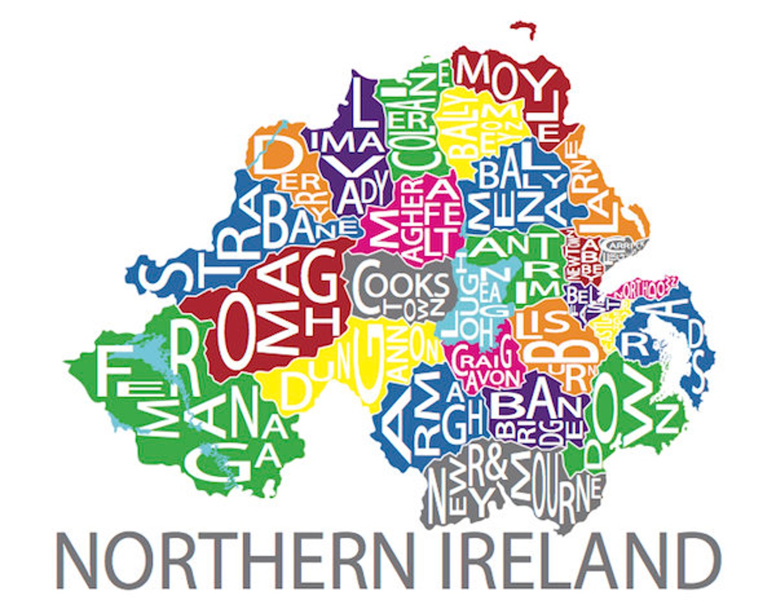 Typographic Map of Northern Ireland Irish Map Country Map - Etsy