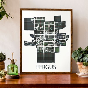Carte typographique de Fergus, Ontario | Carte de la ville Imprimer | carte canadienne | | d’affiche de carte personnalisée Impression de carte personnalisée