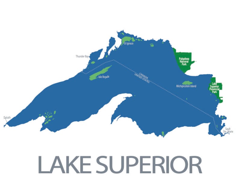 Typographic Map of Lake Superior United States & Canada Map | Etsy