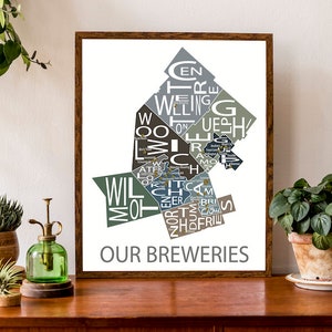 Carte typographique des brasseries de la région de Waterloo et du comté de Wellington | Carte des amateurs de bière artisanale | Carte des brasseries | Décoration homme des cavernes | Art du bar