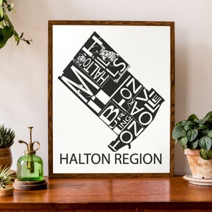 Carte typographique de la région de Halton, Ontario | Burlington, Halton Hills, Milton, Oakville Carte | Carte de la région de l’Ontario | Affiche de carte personnalisée