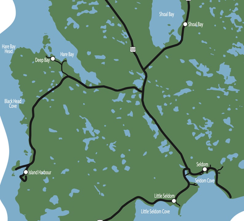 Typographic Map of Fogo Island Newfoundland Atlantic Ocean Etsy Canada