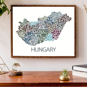 Carte typographique de la Hongrie | Carte régionale hongroise | Magyarország : carte | Carte des pays européens | Poster de carte personnalisée | Illustration de carte personnalisée