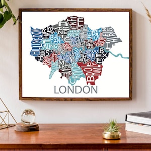 Carte typographique de Londres, Angleterre | Affiche de quartier Royaume-Uni Royaume-Uni | Impression du plan de la ville | Poster de carte personnalisée | Illustration de carte personnalisée