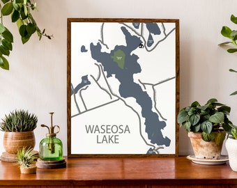 Typographic Map of Waseosa Lake, Ontario, Canada | Muskoka Huntsville Area Cottage Country Map | Custom Map Print | Personalized Map Art