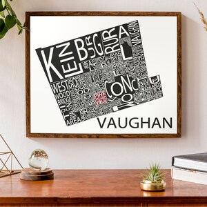 Carte typographique de Vaughan (Ontario) | Carte de quartier Art | Carte de la ville Imprimer | | de la région de York | d’affiche de carte personnalisée Impression de carte personnalisée