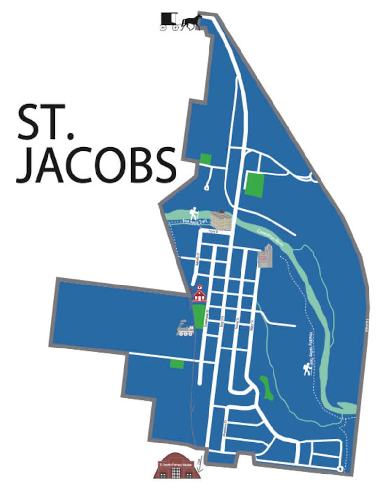 Typographic Map of St. Jacobs Ontario Waterloo Region Town - Etsy