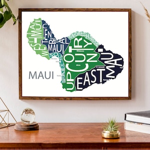 Carte typographique de Maui, Hawaï | Carte de l'île | Carte d'Hawaï | Affiche de carte des Etats-Unis | Poster de carte personnalisée | Illustration de carte personnalisée