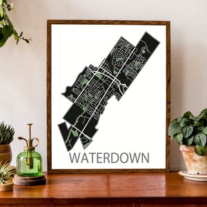 Carte typographique de Waterdown, Ontario | Impression de la carte de la ville de Hamilton | Carte de la ville de Flamborough | Carte canadienne | Affiche de carte personnalisée | Carte personnalisée