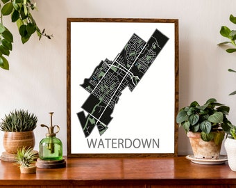 Typographic Map of Waterdown, Ontario | Hamilton City Map Print | Flamborough Town Map | Canadian Map | Custom Map Poster | Personalized Map