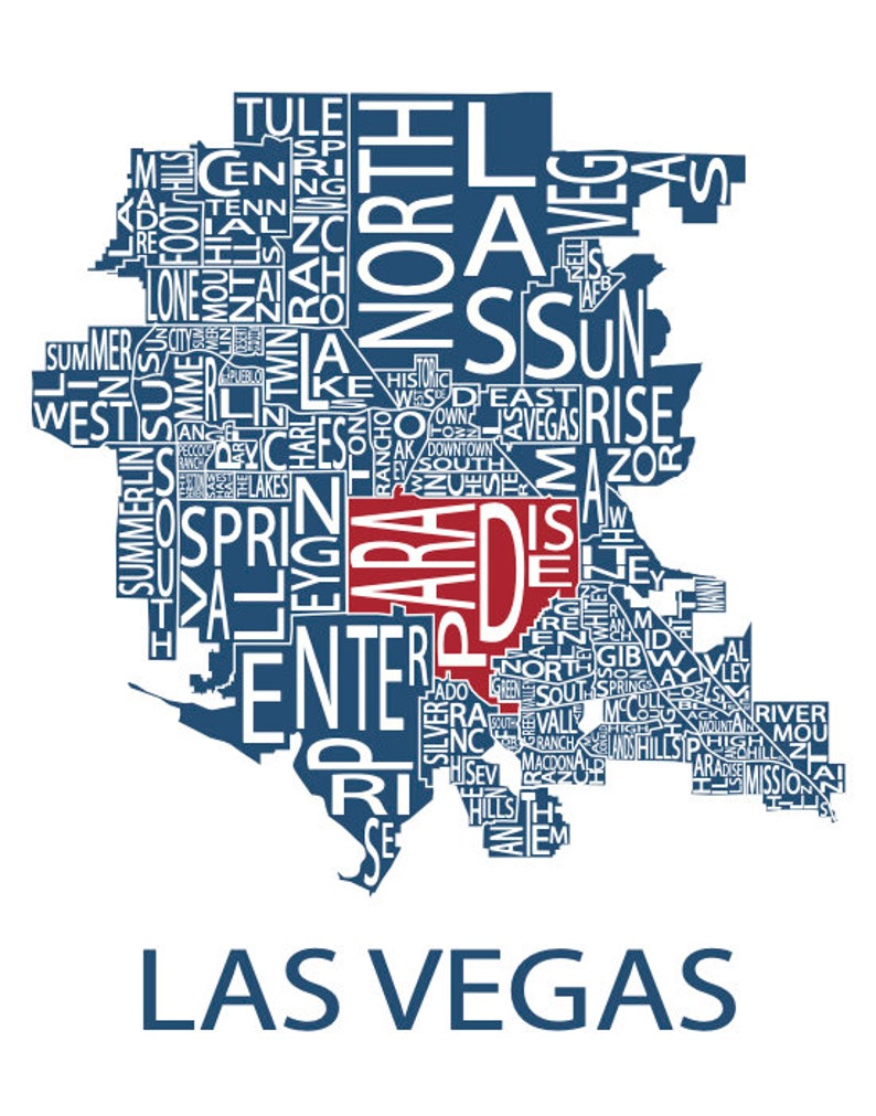 Typographic Map of Las Vegas, Nevada Neighborhood Map City Map Print USA Map Poster Custom Map Poster Personalized Map Art image 7