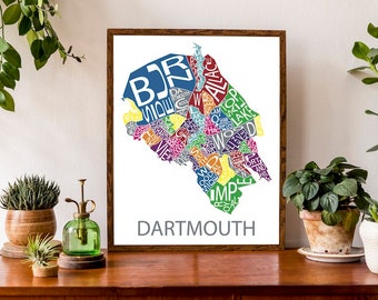 Typographic Map of Dartmouth, Nova Scotia | City Map | Neighbourhood Poster | Maritimes Map | Custom Map Poster | Personalized Map Print