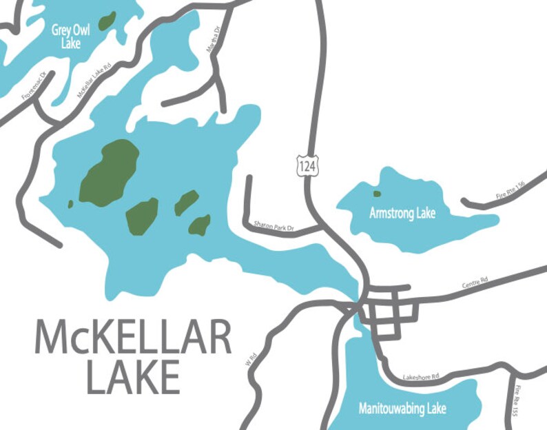 Typographic Map of Mckellar Lake Ontario Canada Parry Etsy Canada