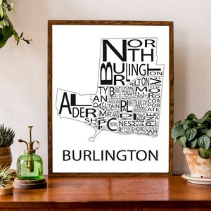 Carte typographique de Burlington | Carte de la ville de l'Ontario | affiche de quartier | Carte de la ville de la région de Halton | Poster de carte personnalisée | Illustration de carte personnalisée