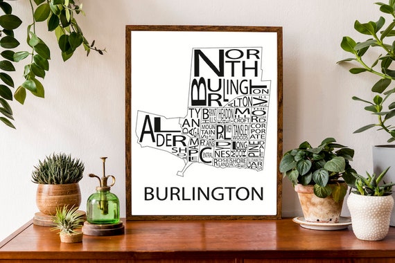 Typographic Map of Burlington | Ontario City Map | Neighbourhood Poster | Halton Region City Map | Custom Map Poster | Personalized Map Art