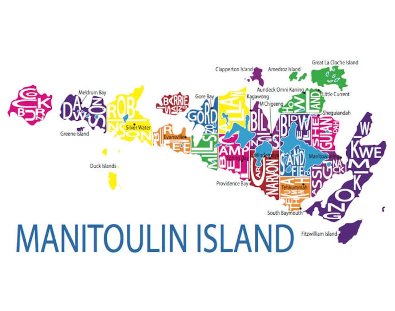 Typographic Map of Manitoulin Island Ontario Canada Etsy