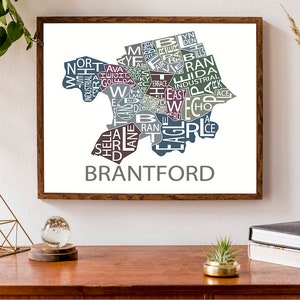 Carte typographique de Brantford, Ontario | Impression du plan de la ville | Illustrations de carte de quartier | Carte de l'Ontario | Carte du Canada | Poster de carte personnalisé