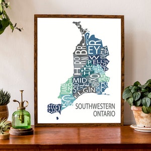 Carte typographique du sud-ouest de l'Ontario | Carte de la région et du comté | Carte des comtés de Bruce, d'Elgin, d'Essex, de Grey, de Huron, de Lambton et d'Oxford | Carte personnalisée