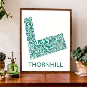 Carte typographique de Thornhill | Région de York Ontario | Carte de la communauté | Plan de la ville | Carte du quartier | Poster de carte personnalisée | Illustration de carte personnalisée