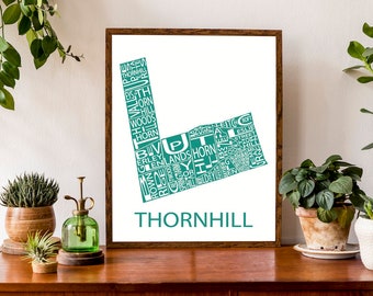 Typographic Map of Thornhill | York Region Ontario | Community Map | City Map | Neighbourhood Map | Custom Map Poster | Personalized Map Art