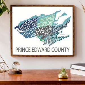 Carte typographique du comté de Prince Edward | Impression de carte du comté | Affiche de la carte de l'Ontario | Carte du Canada | Poster de carte personnalisée | Impression de carte personnalisée