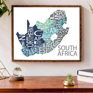Carte typographique de l'Afrique du Sud | Carte du pays | Carte de l'Afrique | Poster de carte personnalisée | Impression de carte personnalisée