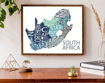 Typographic Map of South Africa | Country Map Art | African Map | Custom Map Poster | Personalized Map Print