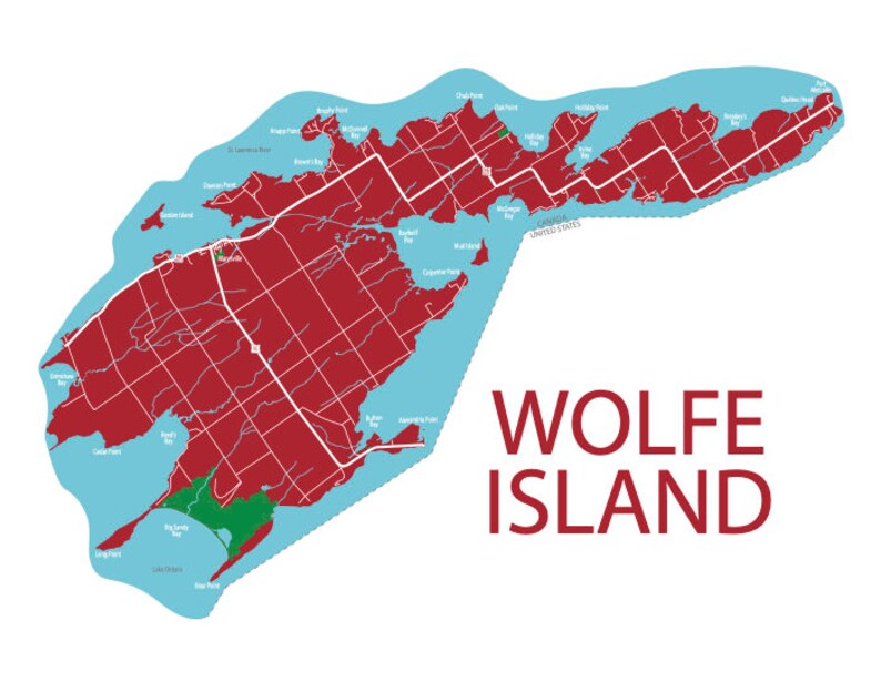Typographic Map of Wolfe Island Ontario Canada Thousand Etsy