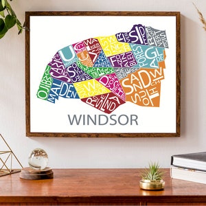 Typografische Karte von Windsor, Ontario | Kanadische Stadt Karte Poster | Kiez Poster | Benutzerdefinierte Karte Druck | Personalisierte Kartenkunst