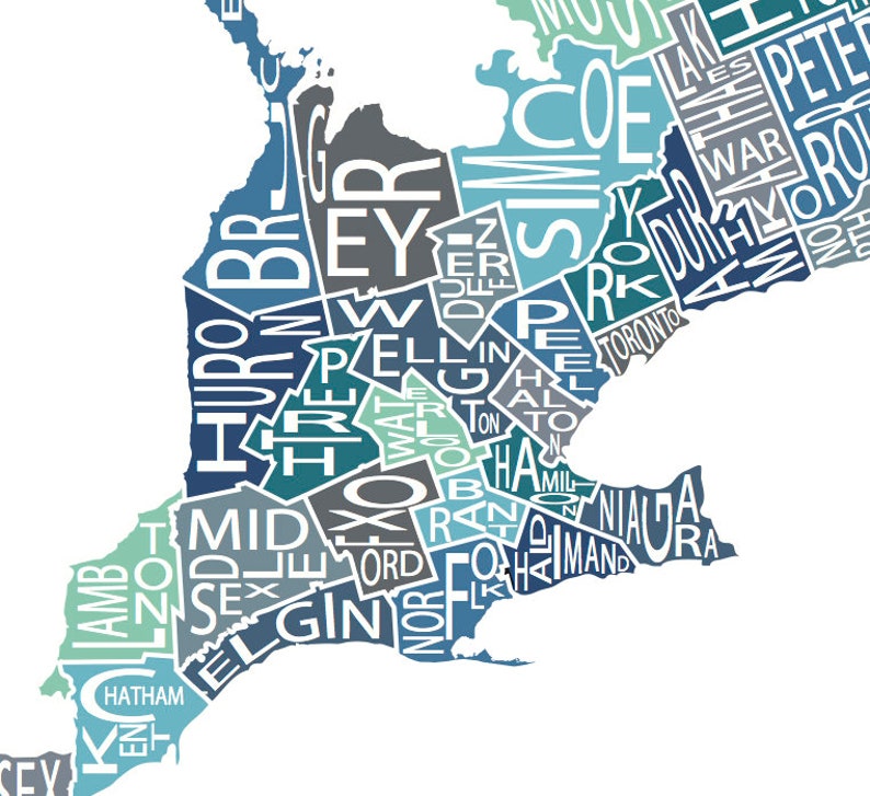 Typographic Map of Ontario 49 Municipalities Map Provincial Map Canadian Map Custom Map Poster Personalized Map Print image 3