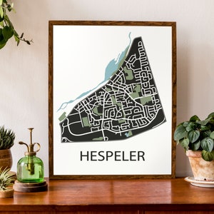 Carte typographique de Hespeler à Cambridge, Ontario | Carte de la ville Imprimer | carte canadienne | | d’affiche de carte personnalisée Impression de carte personnalisée
