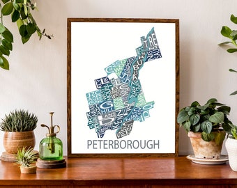 Typographic Map of Peterborough, Ontario | City Map Print | Neighbourhood Map Art | Canadian Map | Custom Map Poster | Personalized Map Art