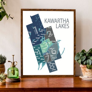 Carte typographique de Kawartha Lakes, Ontario | Municipalité Imprimer | Affiche de la carte de l'Ontario | Carte du Canada | Illustration de carte personnalisée | Impression de carte personnalisée