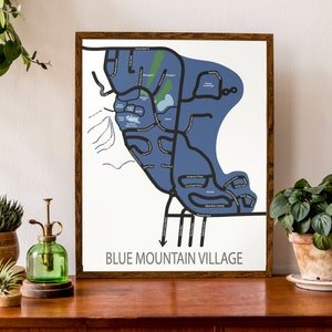 Carte typographique du village des Blue Mountains | comté de Grey (Ontario| | d’affiche de carte personnalisée | d’art cartographique personnalisée Cadeau ski lovers