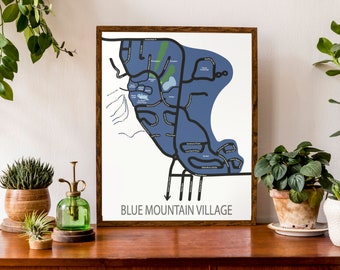 Typographic Map of the Blue Mountains Village | Grey County, Ontario | Custom Map Poster | Personalized Map Art | Ski Lovers Gift