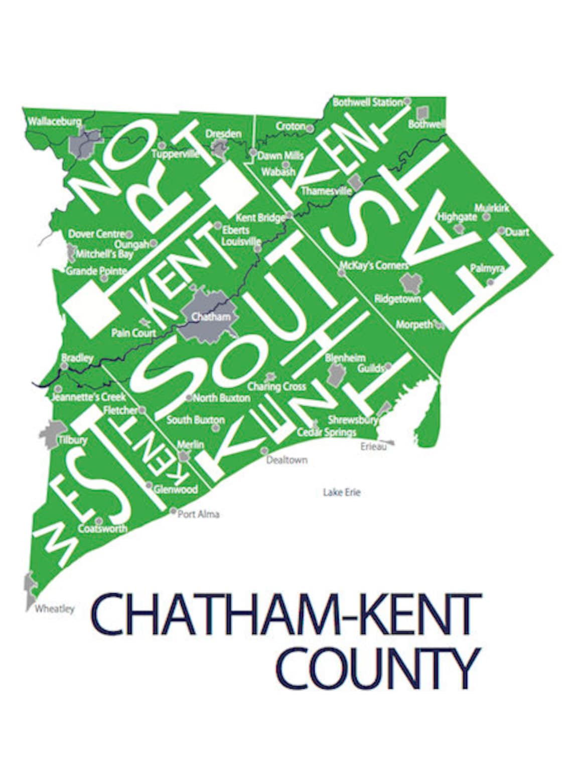 Typographic Map of Chathamkent County Ontario County Map Etsy Canada