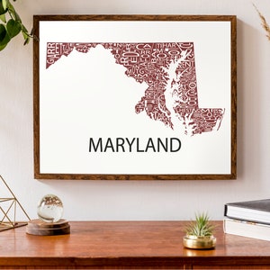 Carte typographique du Maryland | Carte d'état des États-Unis | Carte d'état MD | Carte des États-Unis | Affiche de carte personnalisée | Art de carte personnalisé
