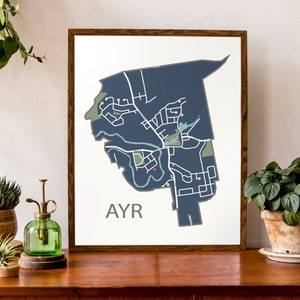 Carte typographique d’Ayr, Ontario | Carte de la communauté de North Dumfries | Région du canton de Waterloo Carte | | d’affiche de carte personnalisée Art cartographique personnalisé