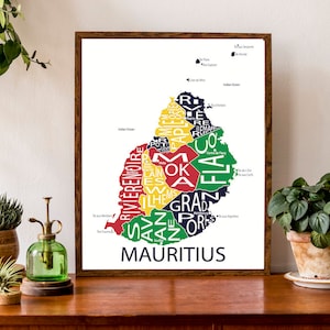 Carte typographique de l'Ile Maurice | Île d'Afrique de l'Est | Impression de la carte du pays | Poster de carte personnalisée | Impression de carte personnalisée