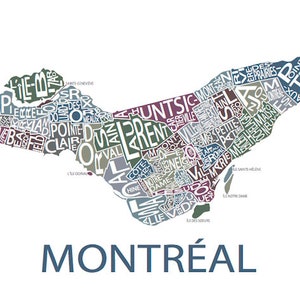 Typographic Map of Montreal, Quebec City Map Print Neighbourhood Map Custom Map Poster Personalized Map Art Multi-Muted (Pic 6)
