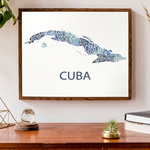 Carte typographique de Cuba | Carte régionale cubaine Imprimer | | d’affiche de carte personnalisée | d’art cartographique personnalisée Destination Wedding Map Cadeau