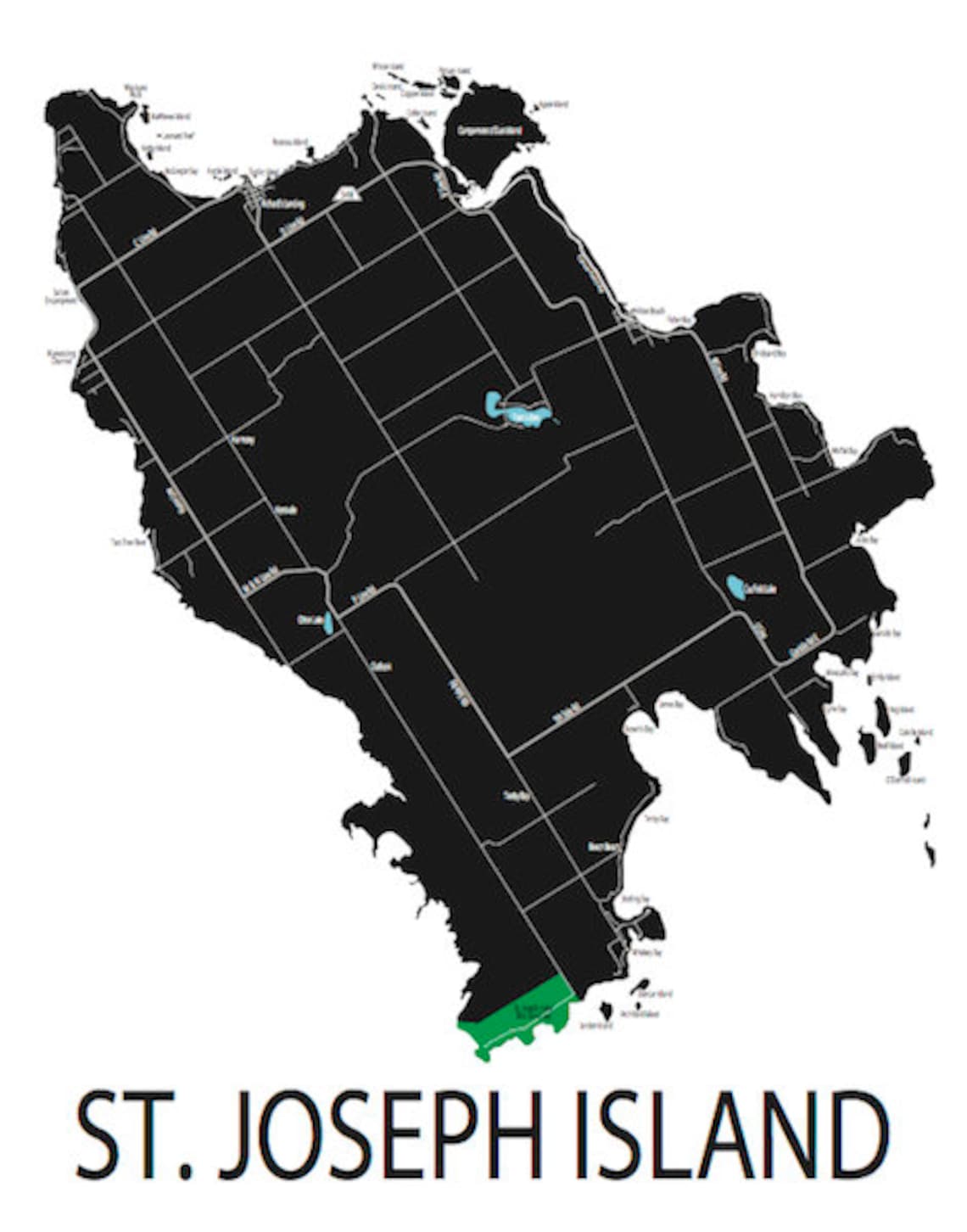 Typographic Map of St. Joseph Island Ontario Canada Etsy