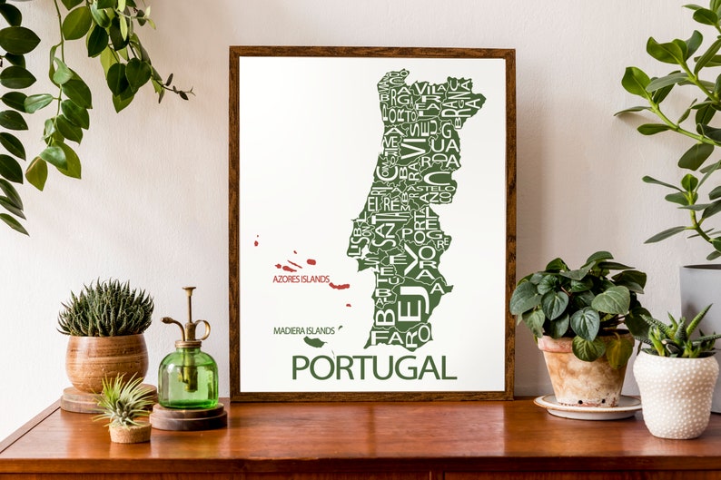 Typographic Map of Azores Islands, Portugal Portuguese Republic Map Print São Miguel Terceira São Jorge Faial Custom Art Poster image 9